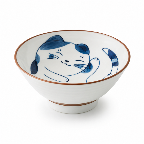 Cat Painted Ceramic Ramen Soup Bowl